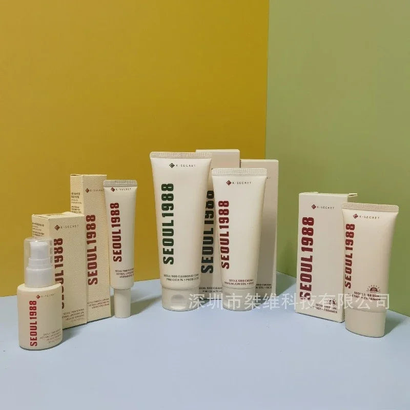 Coffret Skincare Coréen Séoul 1988 – Essence, Crème Yeux Rétinol, Solaire & Nettoyant