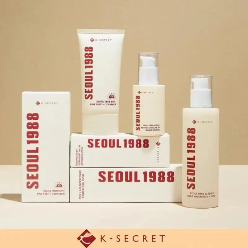 Coffret Skincare Coréen Séoul 1988 – Essence, Crème Yeux Rétinol, Solaire & Nettoyant