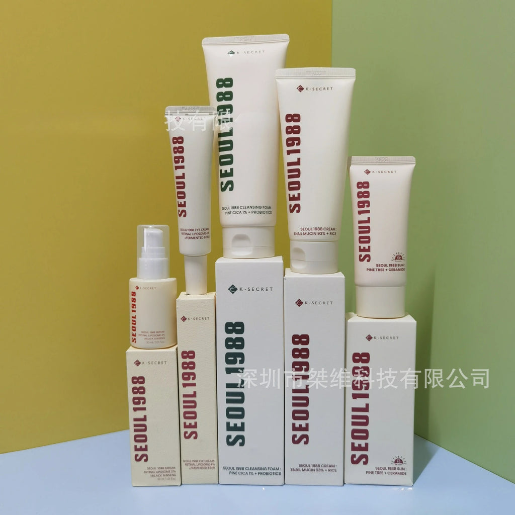 Coffret Skincare Coréen Séoul 1988 – Essence, Crème Yeux Rétinol, Solaire & Nettoyant