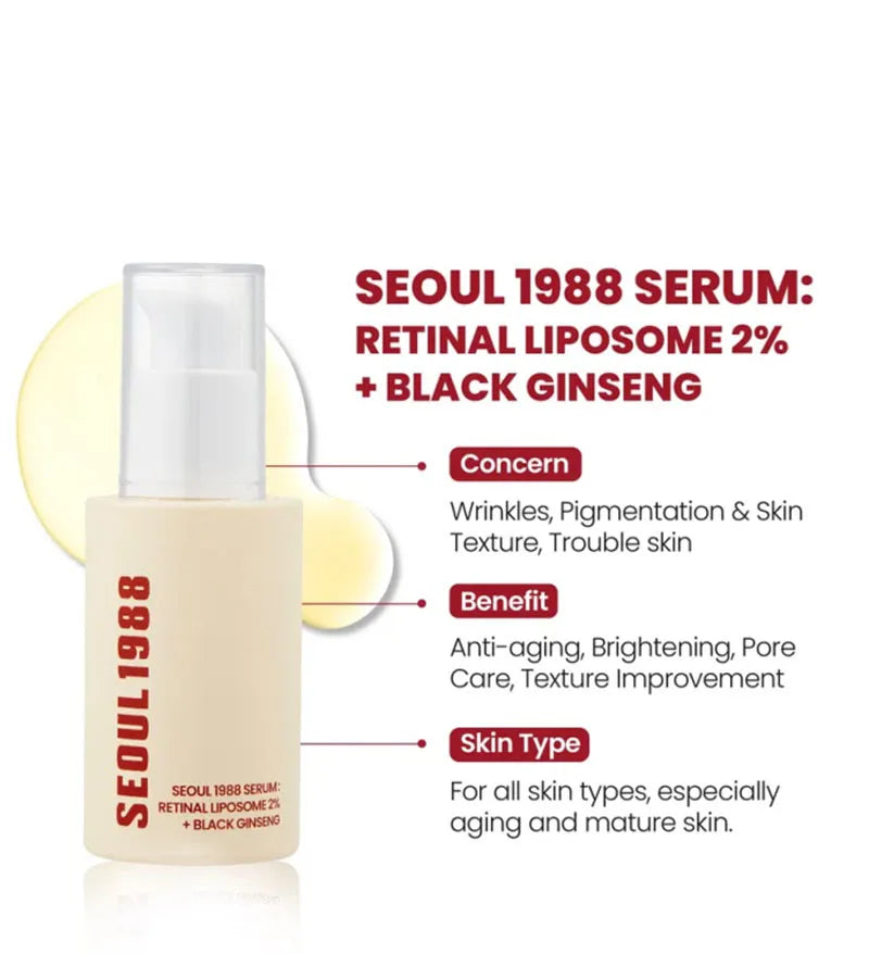 Sérum Ginseng Noir & Niacinamide Séoul 1988 – Éclat, Fermeté & Anti-Âge (30ml)