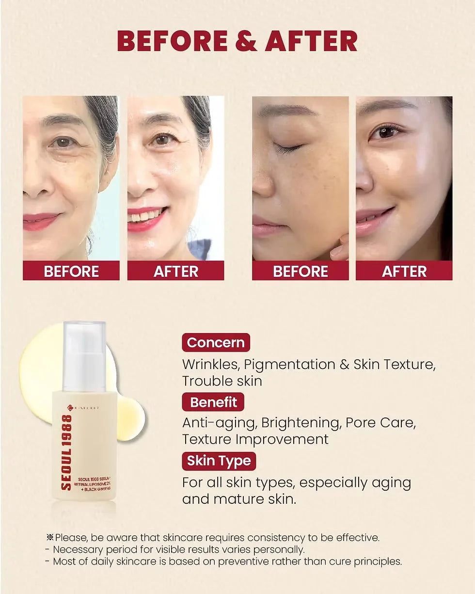 Sérum Ginseng Noir & Niacinamide Séoul 1988 – Éclat, Fermeté & Anti-Âge (30ml)