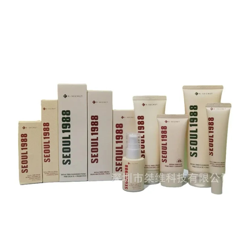 Coffret Skincare Coréen Séoul 1988 – Essence, Crème Yeux Rétinol, Solaire & Nettoyant