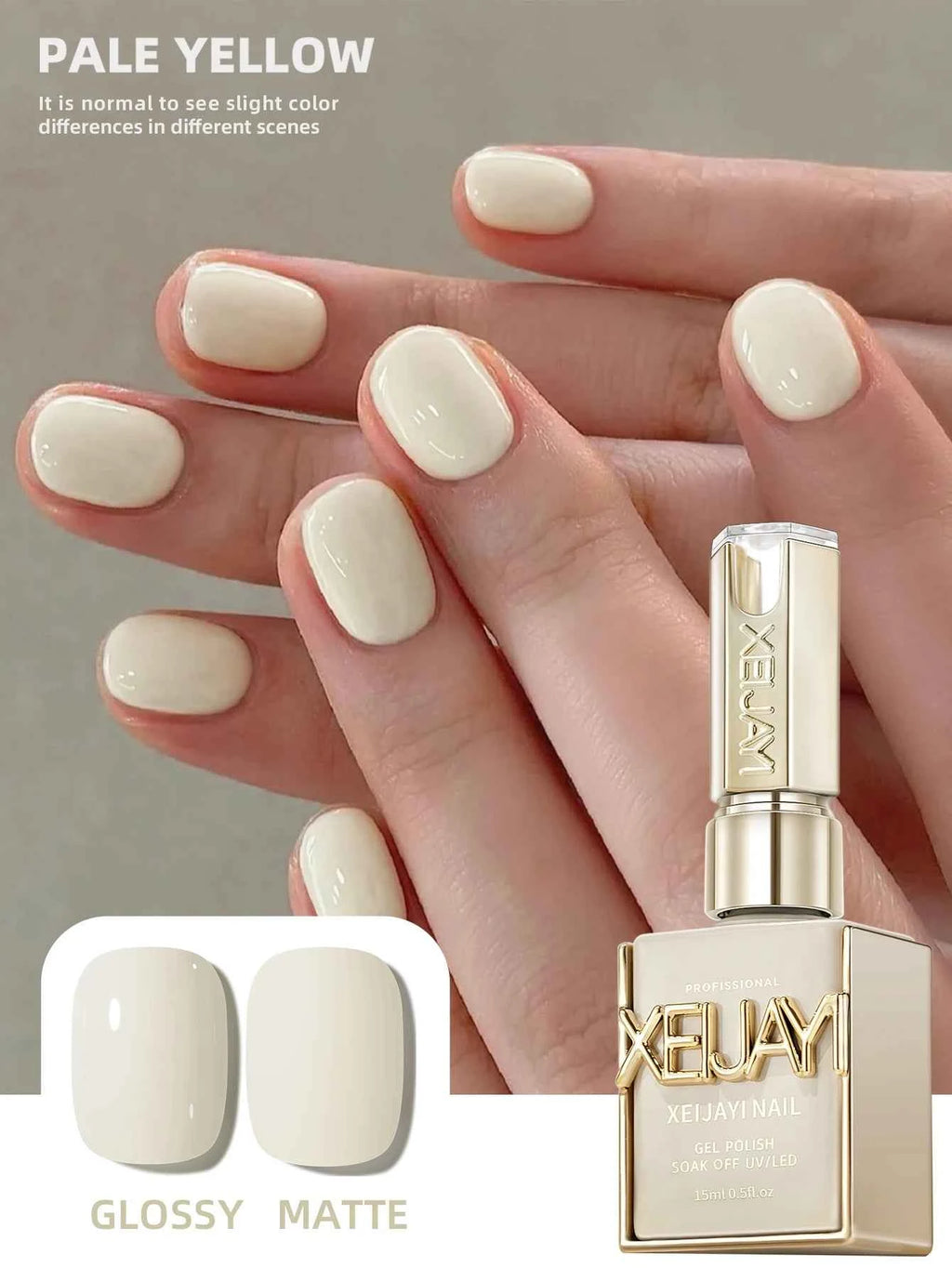 Vernis à ongles jaune pale (15ml) Pale Yellow Solid-Color Nail Gel — Simple, Beginner-Friendly Soak-Off Gel Polish, Suitable for All Se