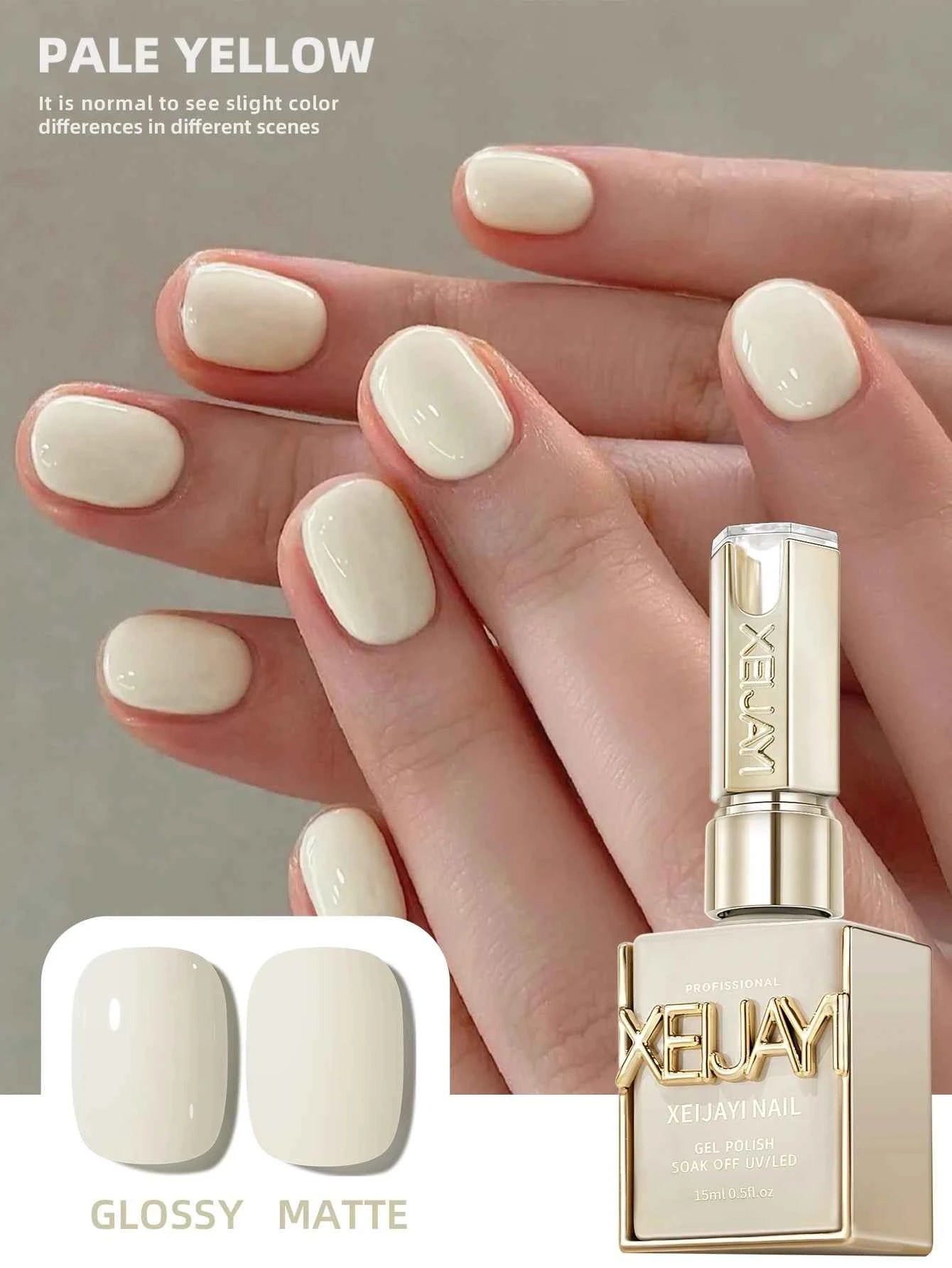 Vernis à ongles jaune pale (15ml) Pale Yellow Solid-Color Nail Gel — Simple, Beginner-Friendly Soak-Off Gel Polish, Suitable for All Se