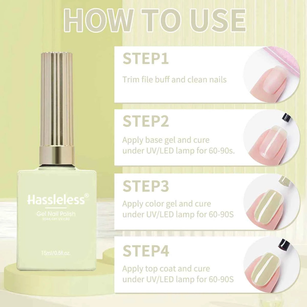 Vernis à ongles jaune pale (15ml) Pale Yellow Solid-Color Nail Gel — Simple, Beginner-Friendly Soak-Off Gel Polish, Suitable for All Se