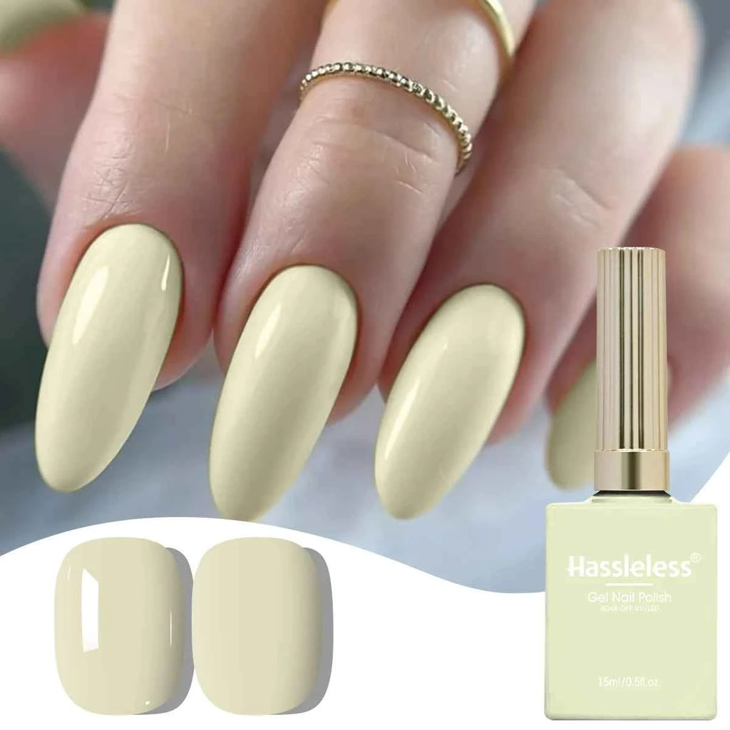 Vernis à ongles jaune pale (15ml) Pale Yellow Solid-Color Nail Gel — Simple, Beginner-Friendly Soak-Off Gel Polish, Suitable for All Se