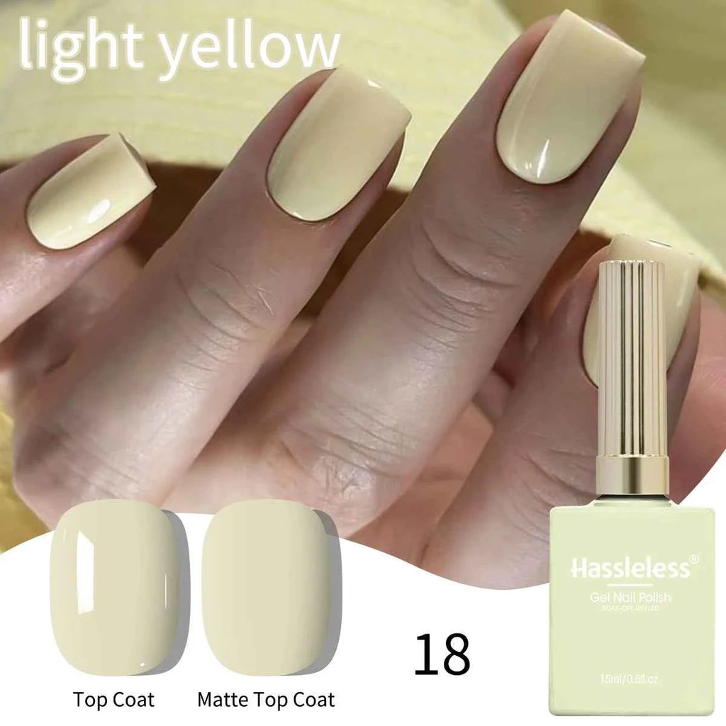Vernis à ongles jaune pale (15ml) Pale Yellow Solid-Color Nail Gel — Simple, Beginner-Friendly Soak-Off Gel Polish, Suitable for All Se